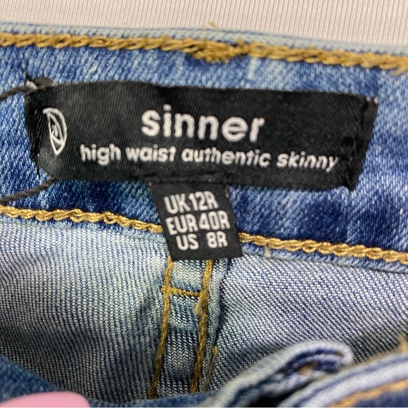 NWT Misguided High Waist Open Knee Skinny Jeans 8 - Picture 3 of 7